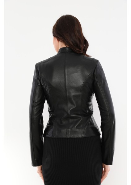 Kadın Hakiki Deri Siyah CEKET-B2327