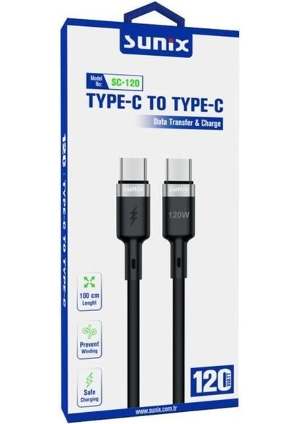 120W Usb-C / Type-C Şarj ve Data Kablosu Siyah SC-120 fiyatları