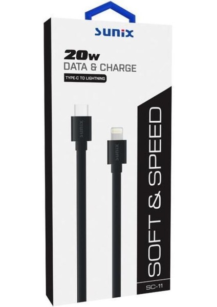 20W Soft Kablo Usb-C / Lightning Şarj ve Data Kablosu Siyah Sc-11 fiyatları