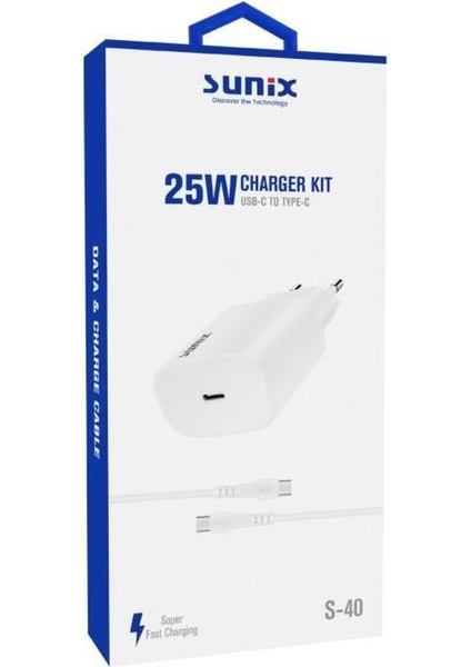 25W Usb-C Girişli Süper Hızlı Şarj Aleti Type-C / Type-C Set Beyaz S-40 fiyatları