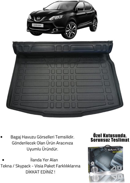 Nıssan Qashqai Tekna 2014-2021 Uyumlu 4.5d Premium Havuzlu Oto Paspas ve Liner Marka 3D Bagaj Havuzu modelleri