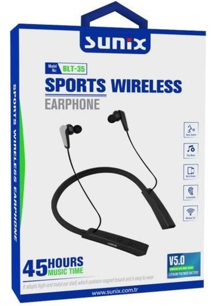 Bluetooth 5.0 45 Saat Kullanım Süreli Boyun Askılı Bluetooth Kulaklık Siyah Blt-35 fiyatları