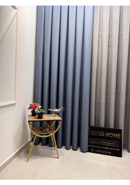 Nivemeshome Roma Indigo 1/3 Sık Pileli Fon Perde Apm