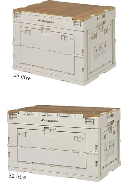 Ling Yue L Kapaklı Katlanır Saklama Kutusu [ Seyahat Organizatörü ] Light Beige Gray-52 Lt