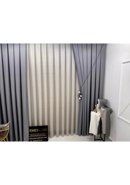 Nivemeshome Keten Vizon Renk 1/3 Sık Pileli Tül Perde Apm indirimleri