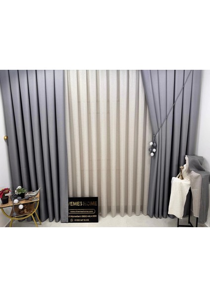 Nivemeshome Keten Vizon Renk 1/3 Sık Pileli Tül Perde Apm