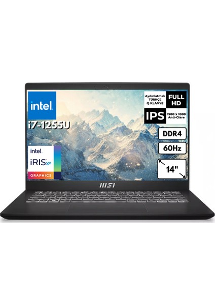 Msı Modern 14 C12MO-1039XTR I7-1255U 16 GB 1 Tbssd Iris Xe Graphics 14" Fhd Freedos Notebook C12MO-1039XTRAT3