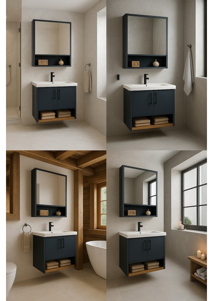 Legna 65 cm Banyo Dolabı Takımı – Antrasit & Ahşap – Mdf – Seramik Lavabolu – Alt ve Üst Dolaplı indirimleri