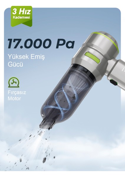 Ahv-02 Kablosuz Araç Içi Süpürge Yeşil | 17000PA Güçlü Vakum | Fırçasız Motor | Üfleme & Vakum Özellikli | 9 Başlık + Type-C Kablo fırsatları