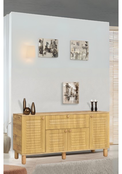 Helena 4 Kapaklı 1 Çekmeceli Konsol – Atlantik Çam Renk |Geniş Depolama Alanı 160x44x80 cm
