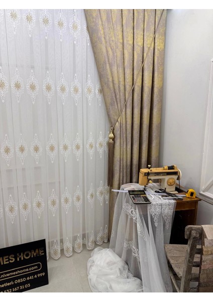 Nivemeshome Süzene 1950 Gold Detaylı 1/3 Sık Pileli Tül Perde Apm fiyatları