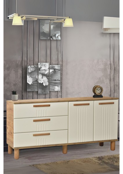 Dia Konsol 2 Kapaklı 3 Çekmeceli Atlantik Çam Krem 160x80x43,5 Cm