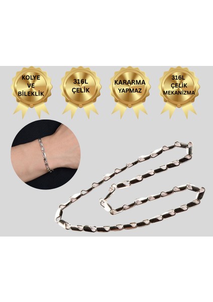 Çelik Papağan Zincir Erkek Kolye ve Bileklik Set Kararmaz Çelik Kolye Çelik Zincir Kolye