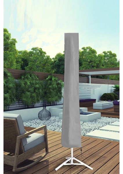 Gri 2m Su Geçirmez Plaj Şemsiyesi Kılıfı, Çadır ve Şemsiye Koruma Örtüsü