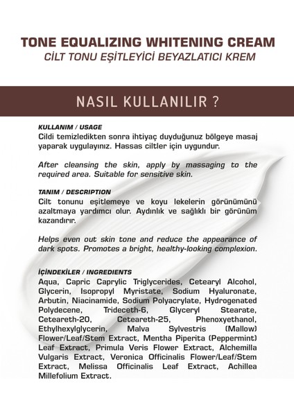 Cilt Beyazlatıcı ve Leke Karşıtı Krem | Arbutin & Niacinamide Etki 50 ml indirimleri