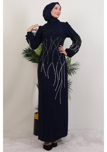 Yase Taşlı Elbise Lacivert