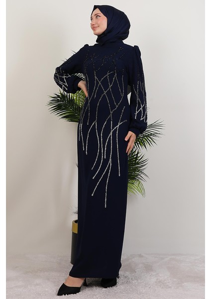 Yase Taşlı Elbise Lacivert modelleri