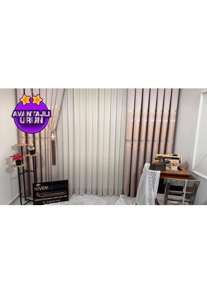 Nivemeshome Mızraklı FIR0914 AR03102 Duman Rengi 1/3 Sık Pileli Tül Perde Apm