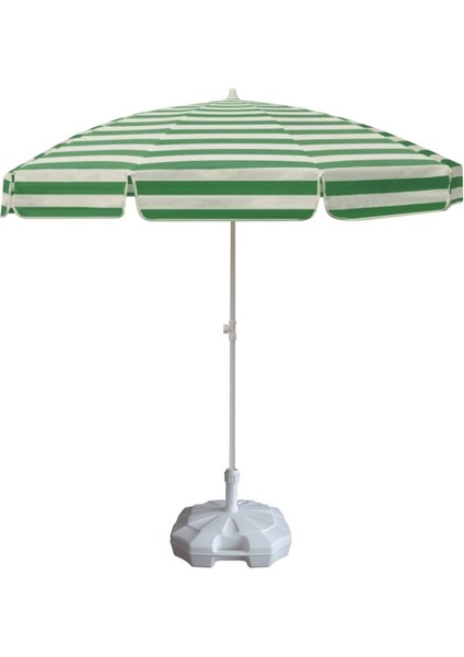 Çizgili Plaj Şemsiyesi ve 20 Litrelik Taşıma Çantası Hediye, Yeşil Renkli Set