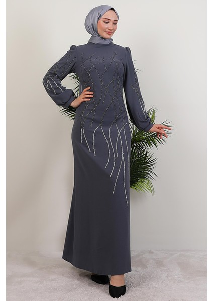 Yase Taşlı Elbise Koyu Gri fiyatları