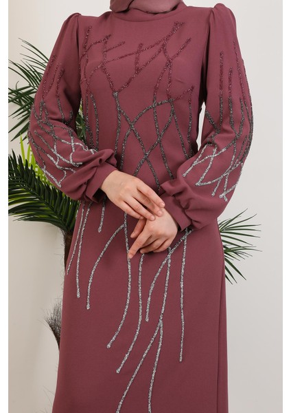 Yase Taşlı Elbise Gül Kurusu modelleri