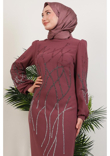 Yase Taşlı Elbise Gül Kurusu indirimleri