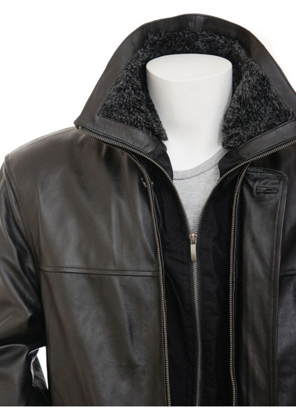 Hakiki Deri Erkek Siyah Deri Ceket: Erfut