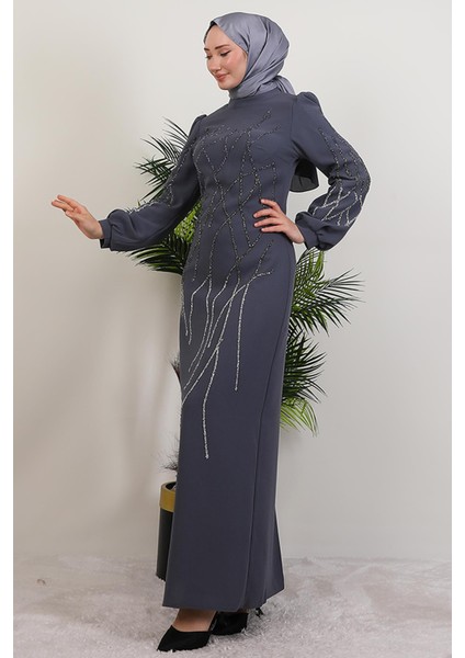 Yase Taşlı Elbise Koyu Gri fırsatları