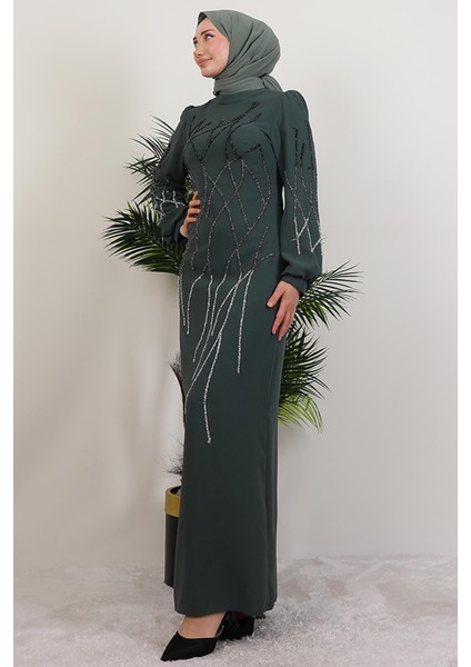 Yase Taşlı Elbise Koyu Mint modelleri