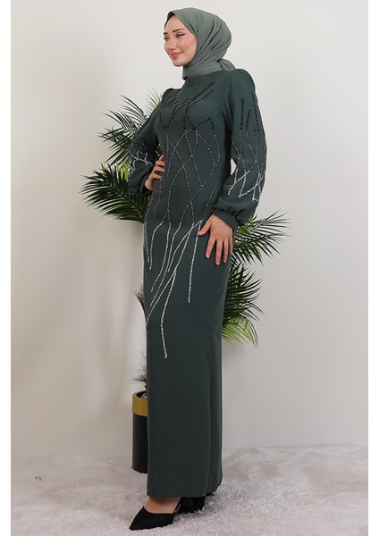 Yase Taşlı Elbise Koyu Mint fırsatları