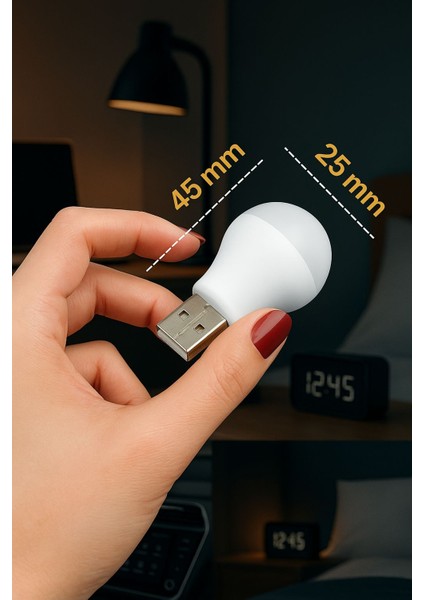 USB Mini Ampul Gece Lambası – 5V 1A Tak Çalıştır Taşınabilir Işık Powerbank Laptop Uyumlu Beyaz Renk Işık