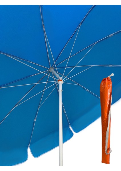 Turkuaz Plaj Şemsiyesi, Eğilebilir, 10 Telli, Dayanıklı Polyester Kumaş, Çantalı