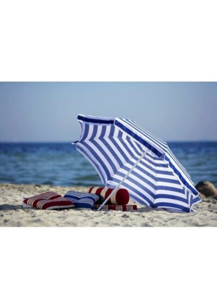 Yüksek Kalite Mavi 10 Telli Eğilebilir 200 cm Plaj Şemsiyesi ve Bidon Seti