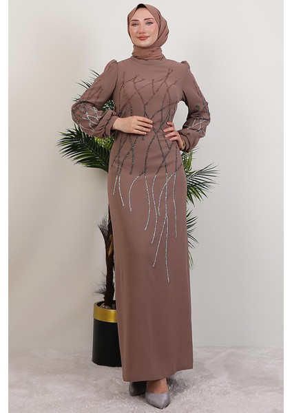 Yase Taşlı Elbise Gül Kahve fiyatları