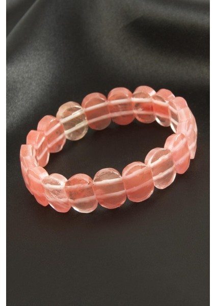 Oval Kesim Pembe Kuvars Doğaltaşlı Bileklik