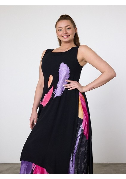 Eteği Çift Katlı Askılı Elbise