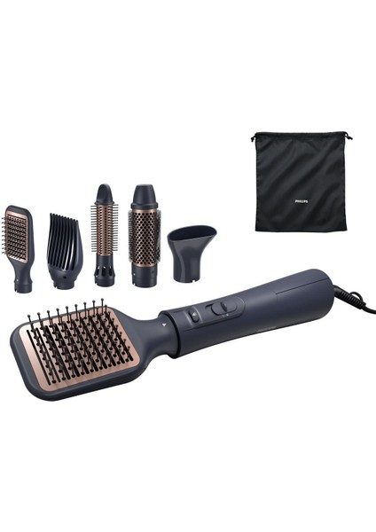Mavi Saç Şekillendirme ve Kurutma Seti, Seramik Kaplama, 5 Aparat, 3 Isı ve Hız Ayarı