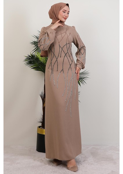 Yase Taşlı Elbise Bej fırsatları