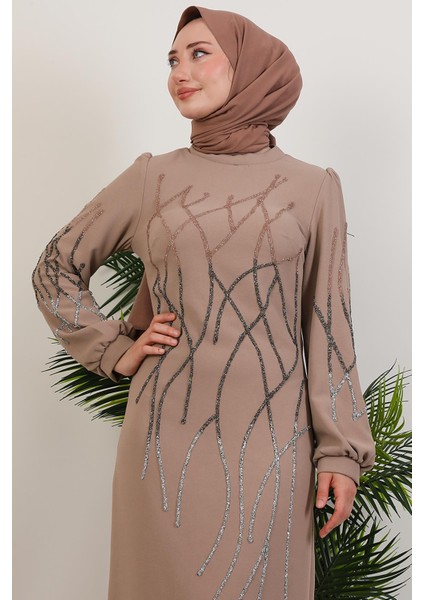 Yase Taşlı Elbise Bej indirimleri