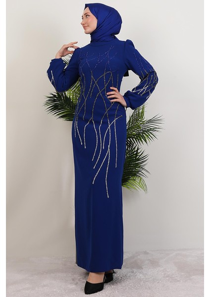 Yase Taşlı Elbise Gece Mavi modelleri