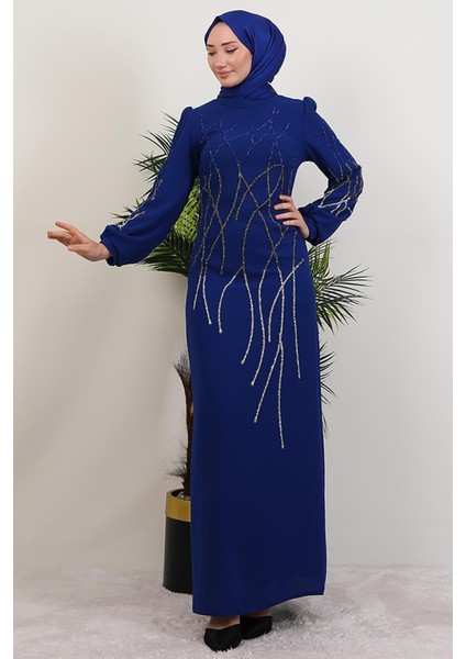 Yase Taşlı Elbise Gece Mavi fırsatları