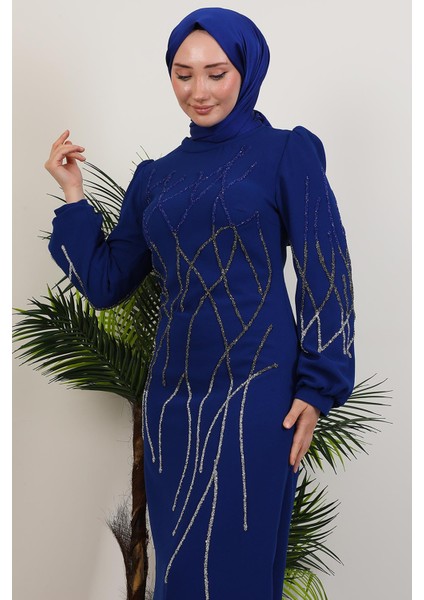 Yase Taşlı Elbise Gece Mavi indirimleri