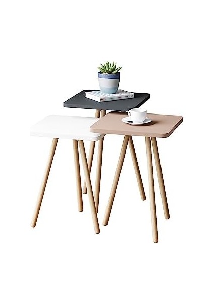Üçlü Zigon Sehpa Ahşap Ayaklı Kare Pastel Tasarım (Cappuccino,gri,beyaz) modelleri