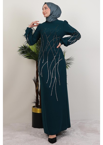 Yase Taşlı Elbise Zümrüt modelleri