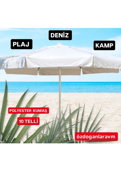 Bej 2 Metre 10 Telli Güneş Plaj Şemsiyesi ve Çanta Hediye
