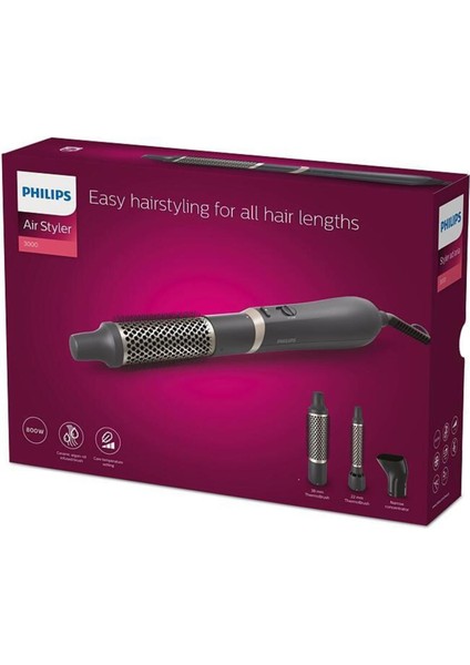 Saç Şekillendirme ve Kurutma Seti, Seramik Kaplama, 3 Aparat, 3 Isı Ayarı, Siyah