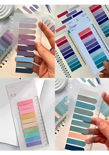 Pastel Tonlar 800 Yaprak Şeffaf Cetvelli Postit Not Kağıdı Seti 4 Adet Set-1