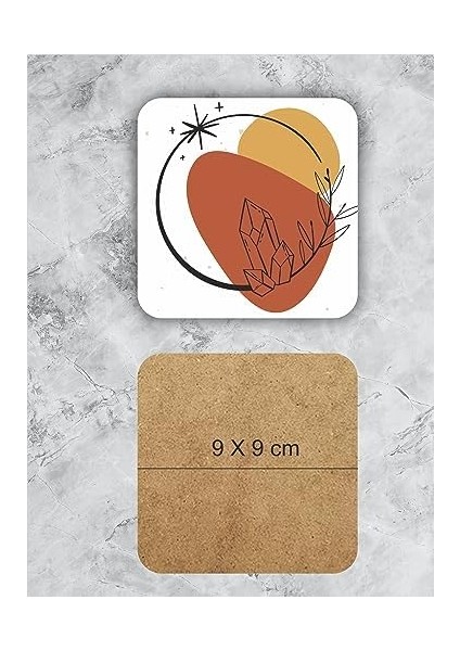 Bohem Ay Kelebek Temalı Ahşap Bardak Altlığı Ahşap Baskılı Altlık 6&apos;lı Set (9 X9CM) KARBONNM26 fiyatları