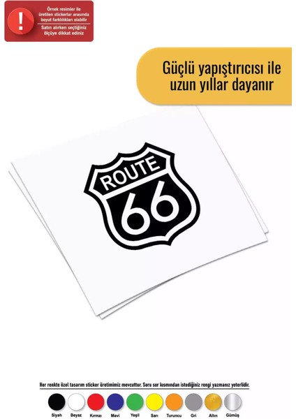 Route 66 Amblem Sticker Oto Motor Laptop Duvar Folyo Sticker 15 x 16 cm