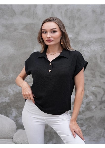 Aerobin Kumaş Düğme Detaylı Bluz
